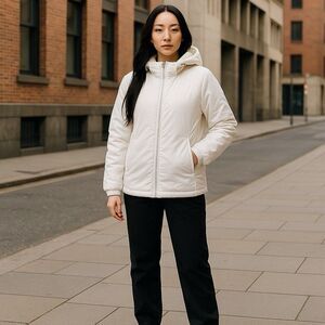 Nike Golf Womens MEDIUM Puffer Hooded Jacket White W Rose Gold Zipper Logo